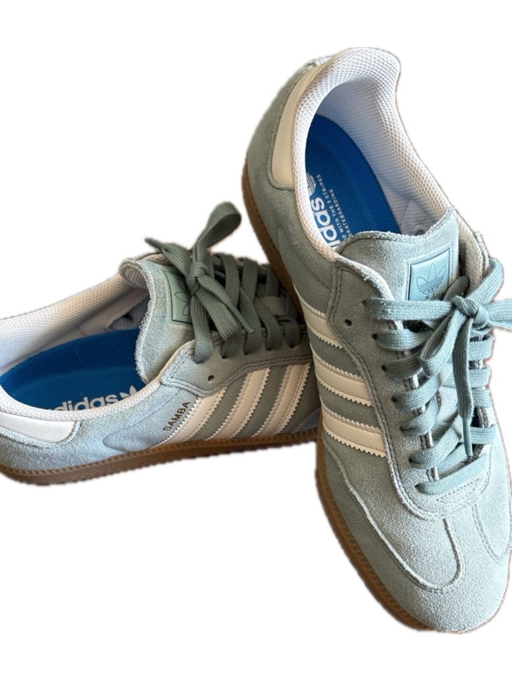 Adidas Samba Suede Sneakers in Sage Green and White
